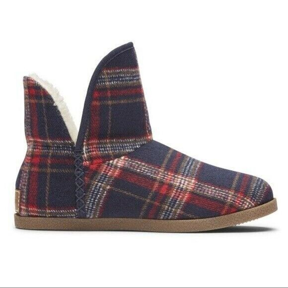 Rockport Womens Red & Blue Plaid Veda truTech Slipper Boots 7M New - Picture 1 of 3